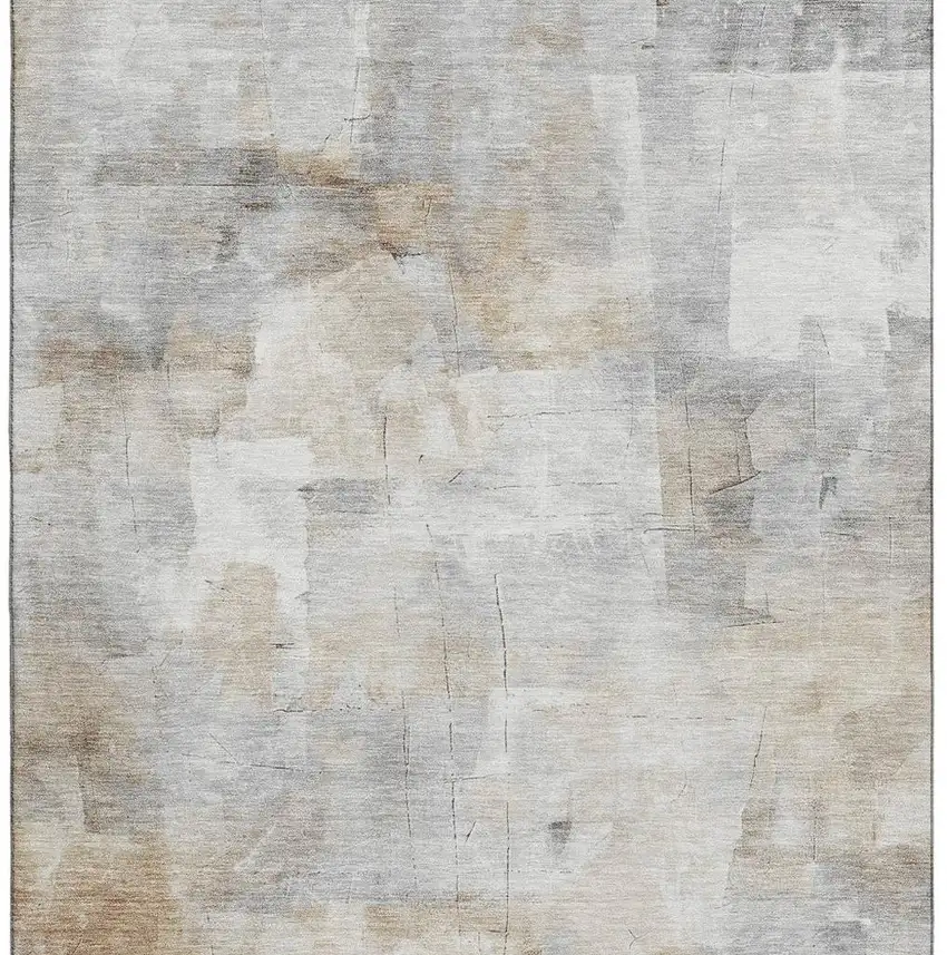 Beige Gray And Silver Abstract Washable Area Rug With UV Protection Photo 3