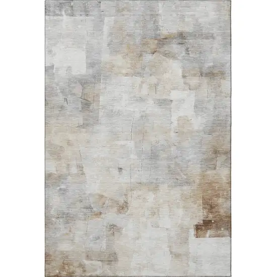 Beige Gray And Silver Abstract Washable Area Rug With UV Protection Photo 3