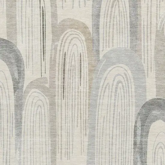 Beige Gray And Silver Geometric Washable Area Rug With UV Protection Photo 2