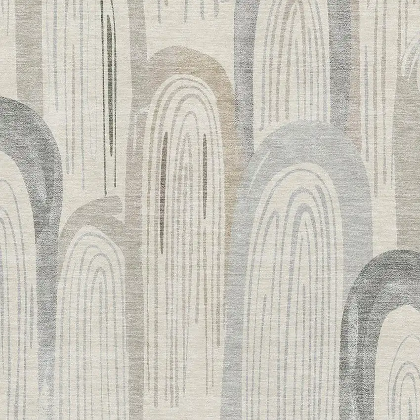 Beige Gray And Silver Geometric Washable Area Rug With UV Protection Photo 2