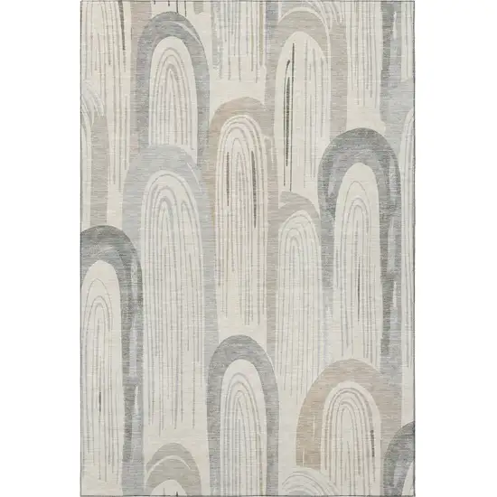 Beige Gray And Silver Geometric Washable Area Rug With UV Protection Photo 3