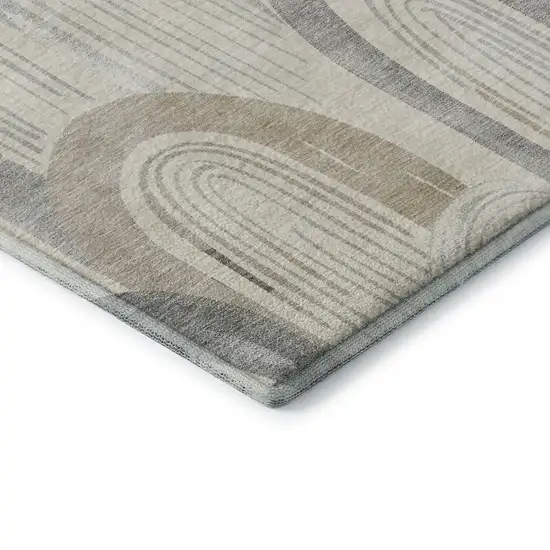 Beige Gray And Silver Geometric Washable Area Rug With UV Protection Photo 7