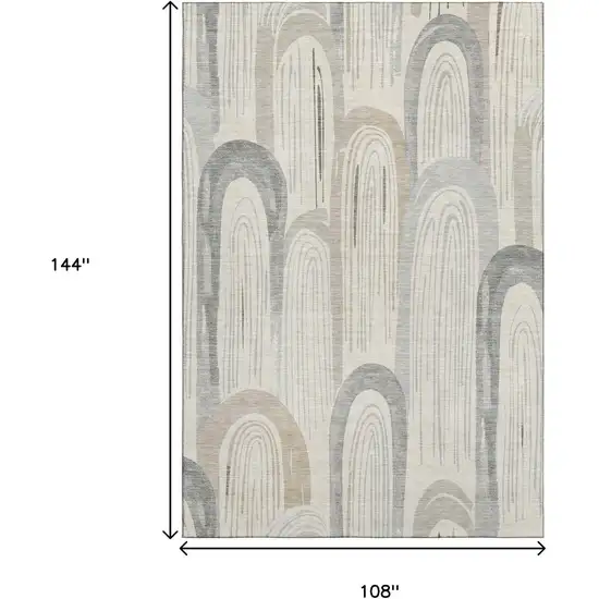 Beige Gray And Silver Geometric Washable Area Rug With UV Protection Photo 9