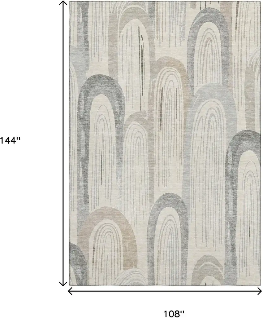 Beige Gray And Silver Geometric Washable Area Rug With UV Protection Photo 9