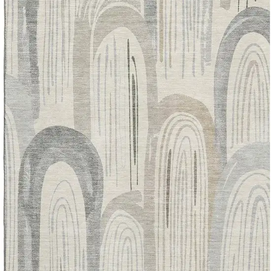 Beige Gray And Silver Geometric Washable Area Rug With UV Protection Photo 2