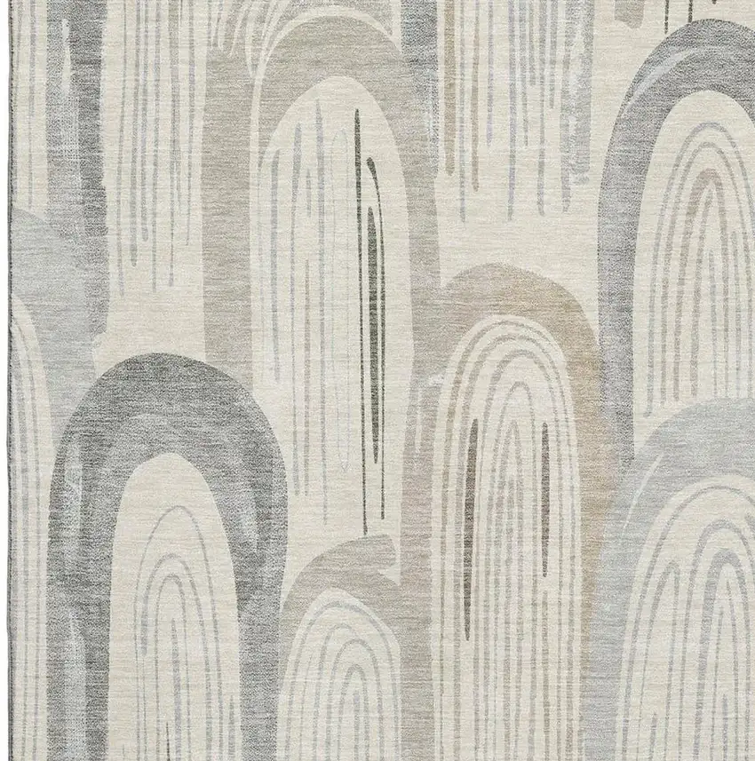 Beige Gray And Silver Geometric Washable Area Rug With UV Protection Photo 2