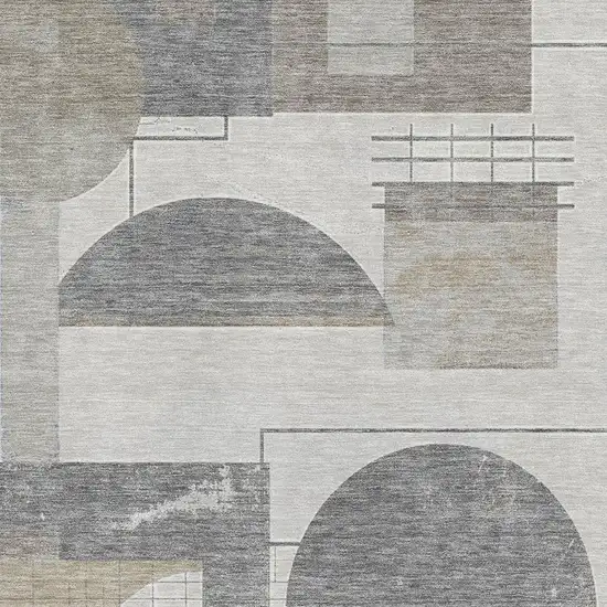 Beige Gray And Silver Geometric Washable Area Rug With UV Protection Photo 2