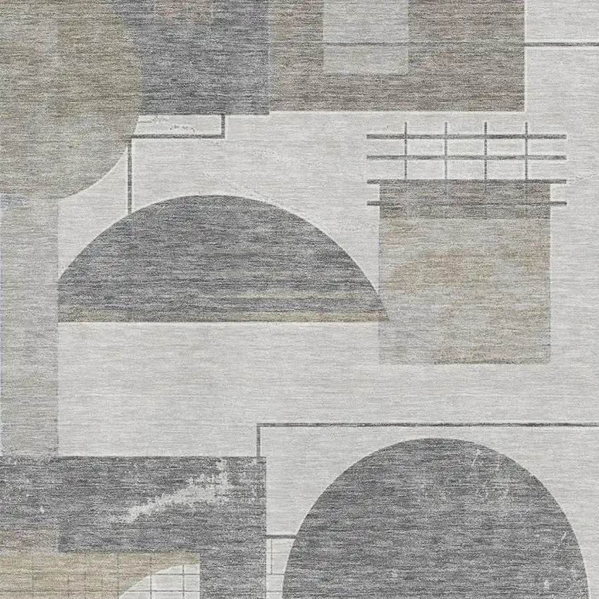 Beige Gray And Silver Geometric Washable Area Rug With UV Protection Photo 2