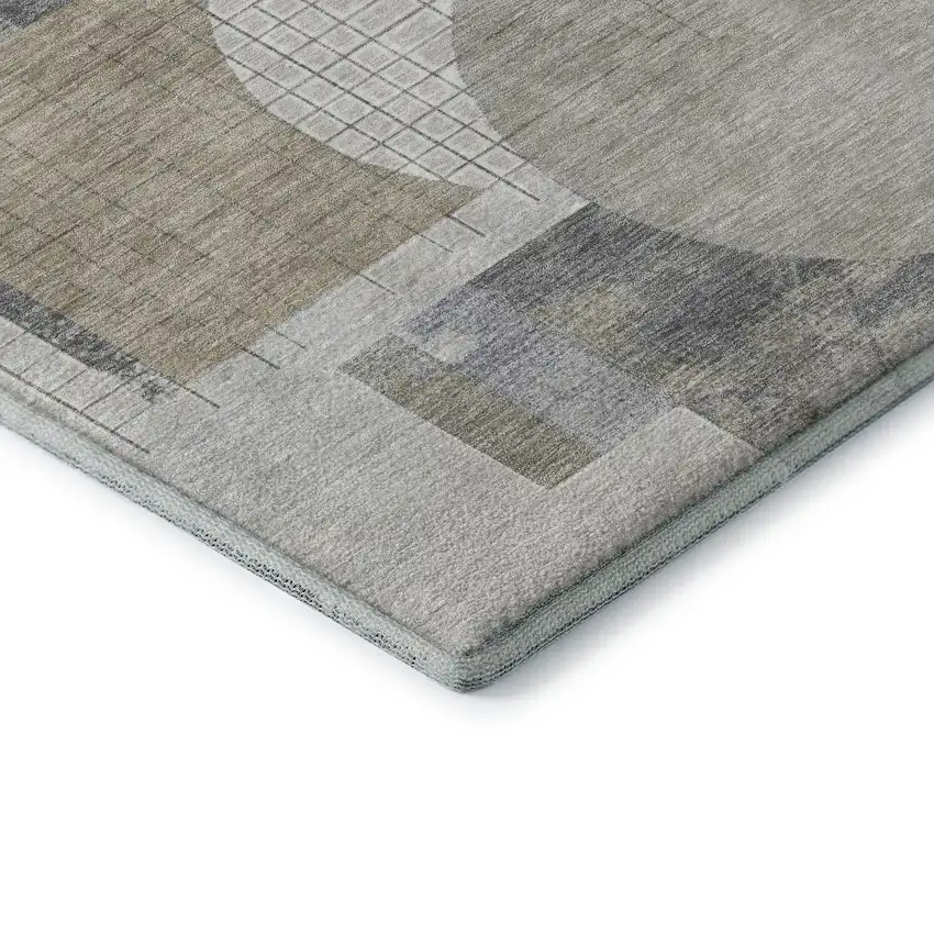 Beige Gray And Silver Geometric Washable Area Rug With UV Protection Photo 7
