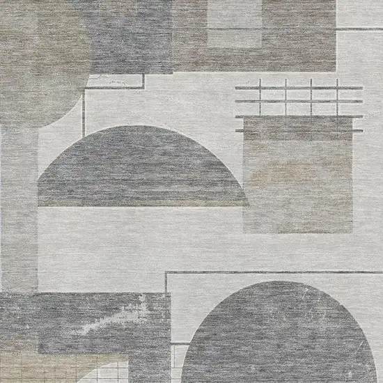 Beige Gray And Silver Geometric Washable Area Rug With UV Protection Photo 2