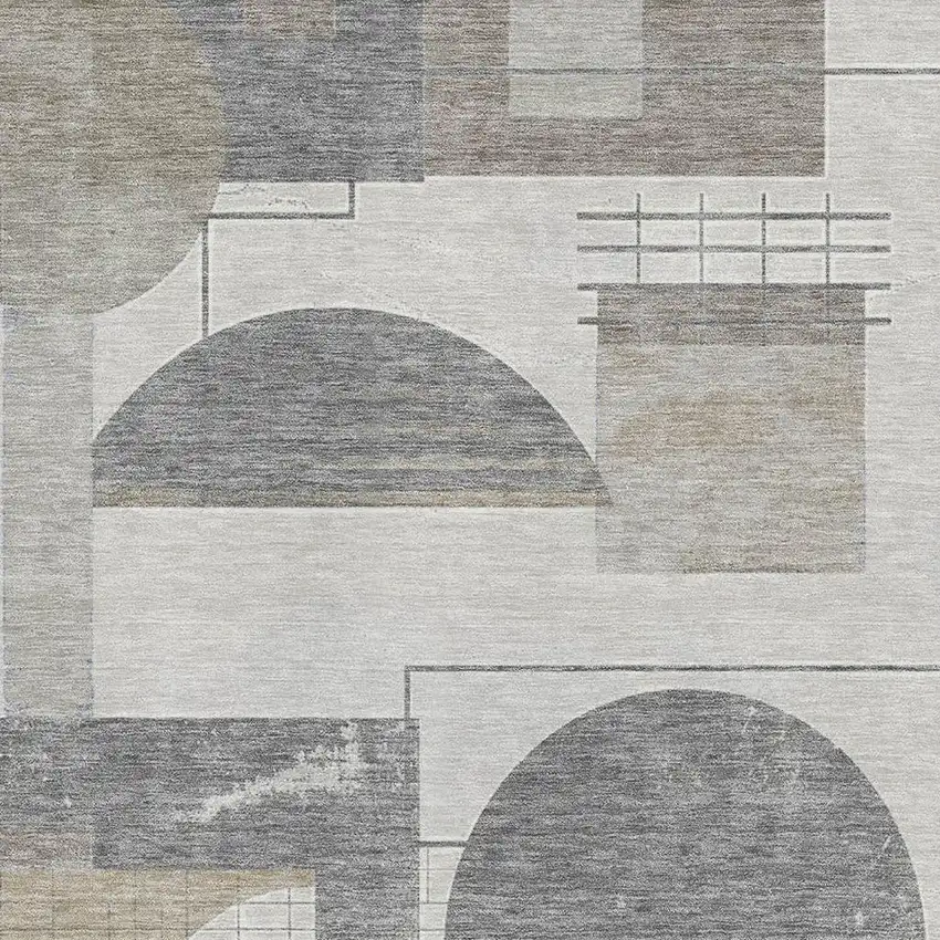 Beige Gray And Silver Geometric Washable Area Rug With UV Protection Photo 2