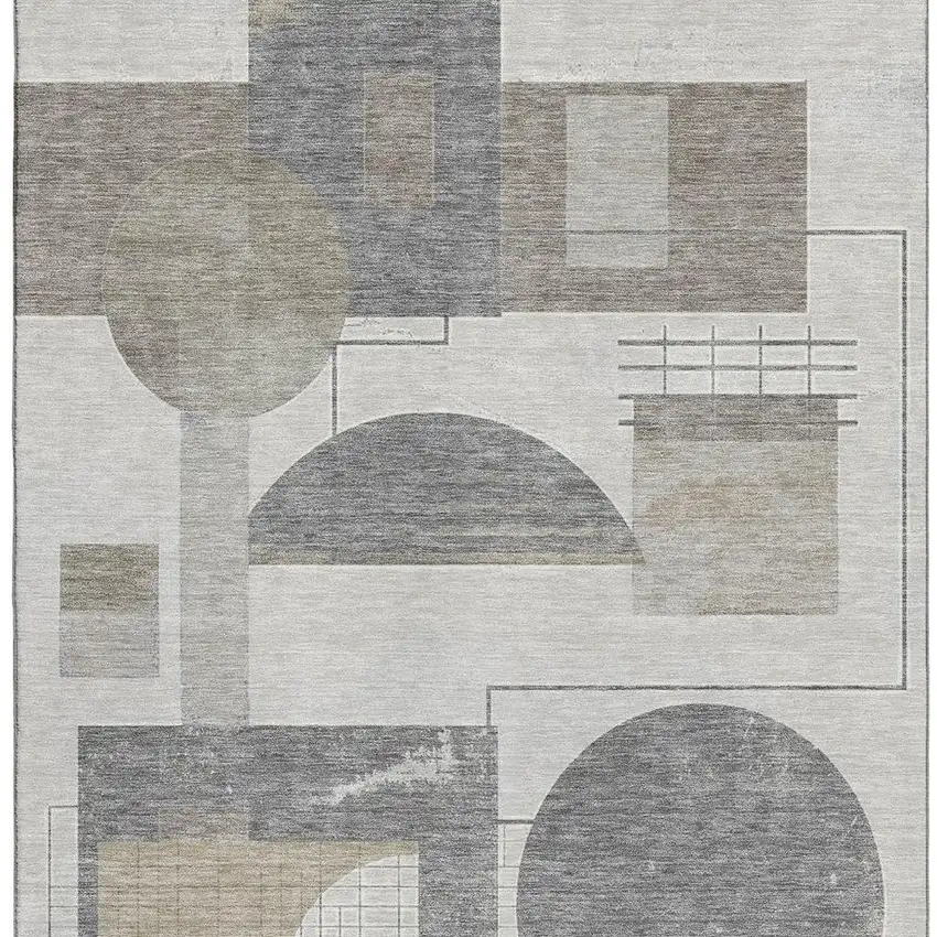 Beige Gray And Silver Geometric Washable Area Rug With UV Protection Photo 3