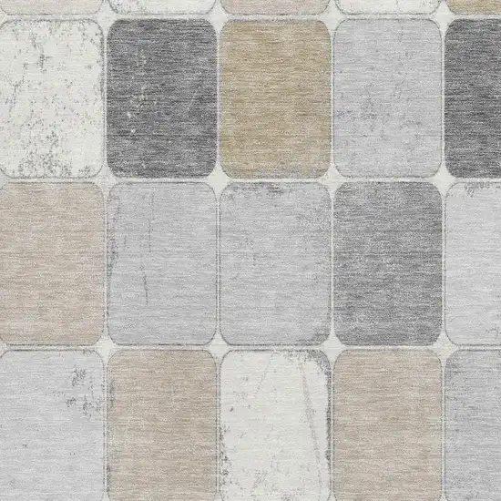 Beige Gray And Silver Geometric Washable Area Rug With UV Protection Photo 3