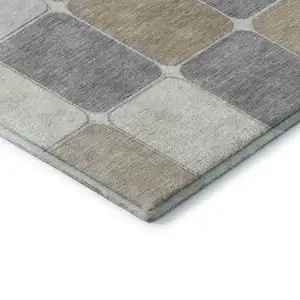 Photo of Beige Gray And Silver Geometric Washable Area Rug With UV Protection