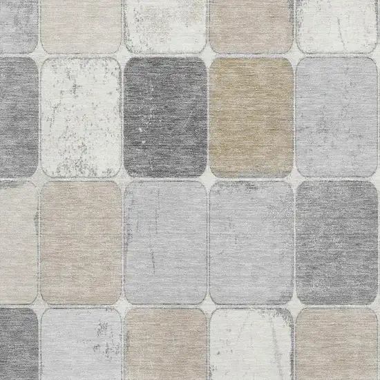 Beige Gray And Silver Geometric Washable Area Rug With UV Protection Photo 3