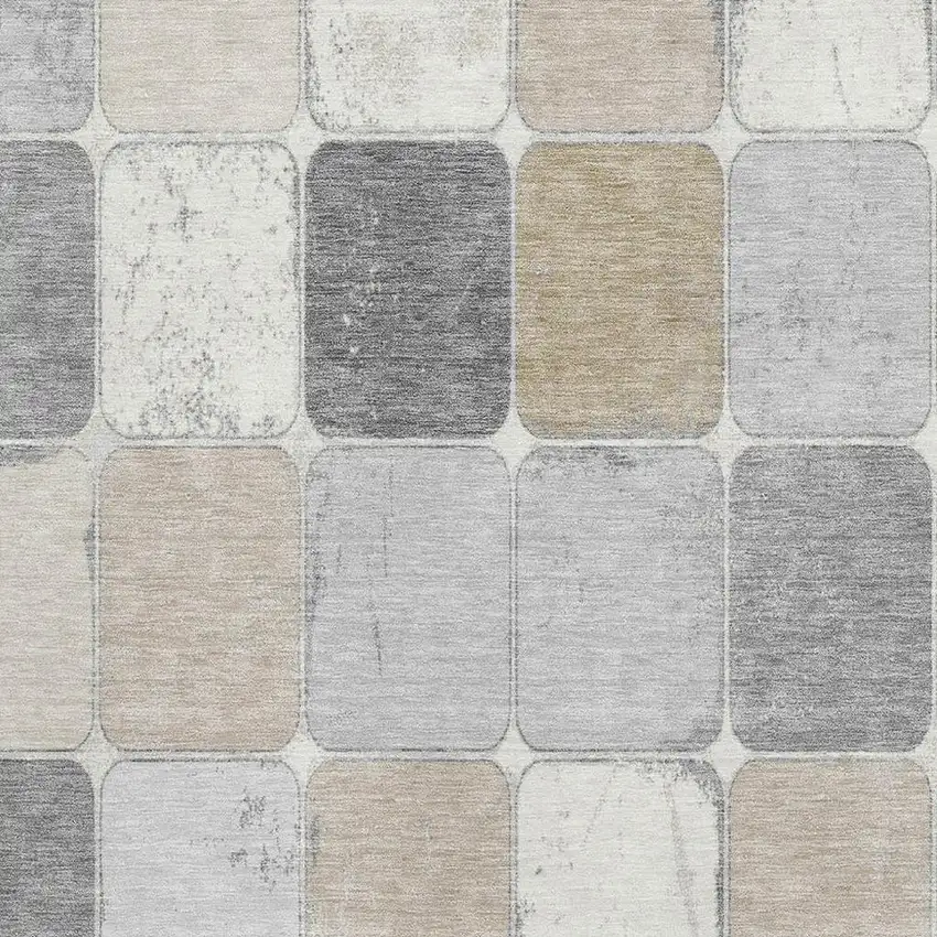 Beige Gray And Silver Geometric Washable Area Rug With UV Protection Photo 3