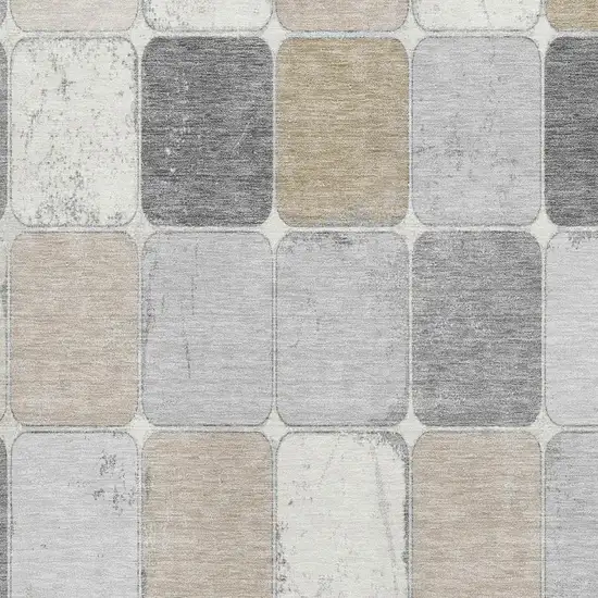 Beige Gray And Silver Geometric Washable Area Rug With UV Protection Photo 3