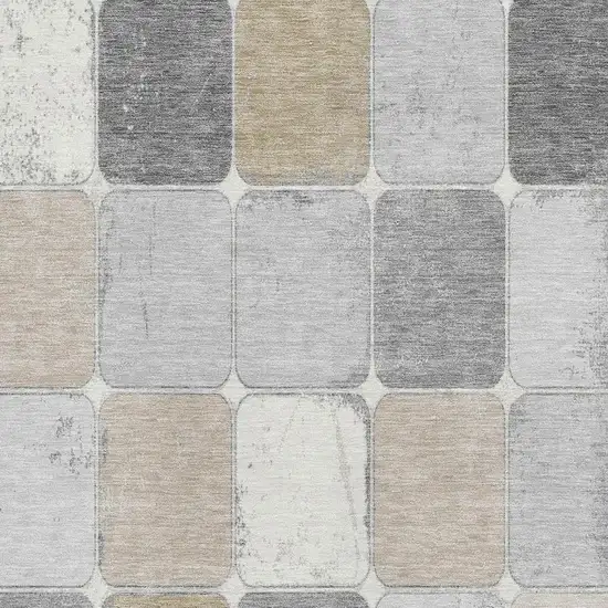 Beige Gray And Silver Geometric Washable Area Rug With UV Protection Photo 3