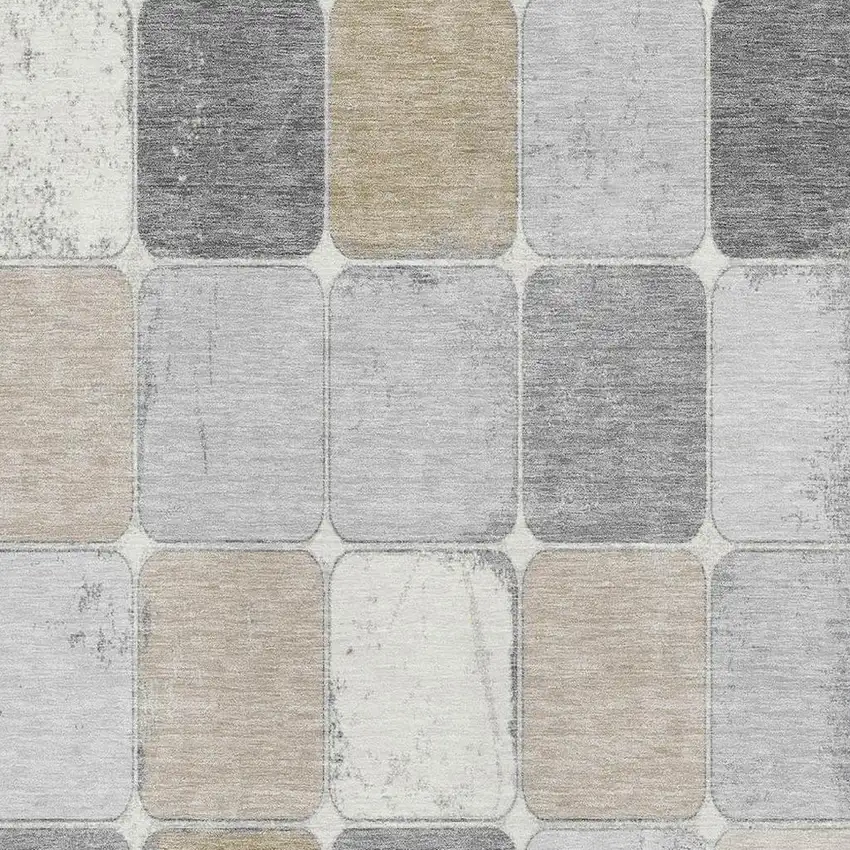 Beige Gray And Silver Geometric Washable Area Rug With UV Protection Photo 3