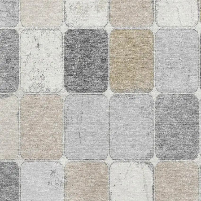 Beige Gray And Silver Geometric Washable Area Rug With UV Protection Photo 3