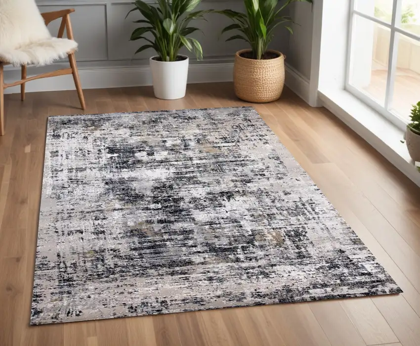 Beige Gray and White Abstract Area Rug Photo 2