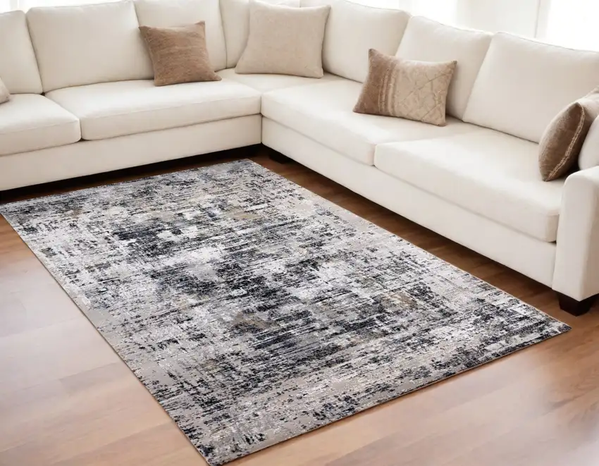 Beige Gray and White Abstract Area Rug Photo 1