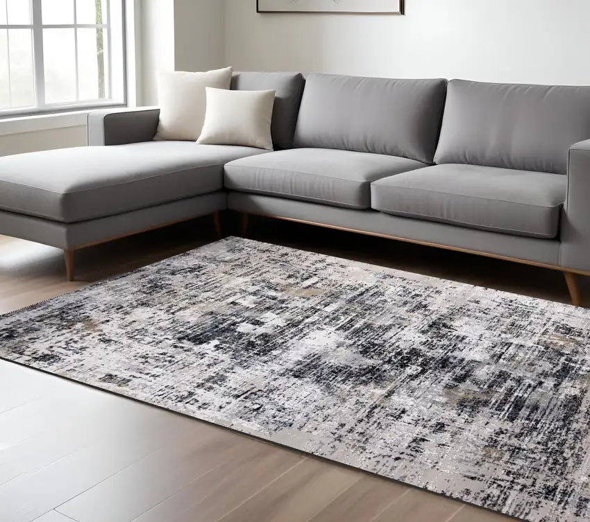 Beige Gray and White Abstract Area Rug Photo 1