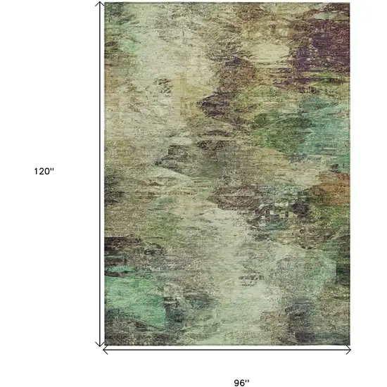 Beige Green And Artichoke Green Abstract Washable Indoor Outdoor Area Rug Photo 3