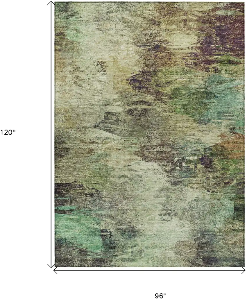 Beige Green And Artichoke Green Abstract Washable Indoor Outdoor Area Rug Photo 3