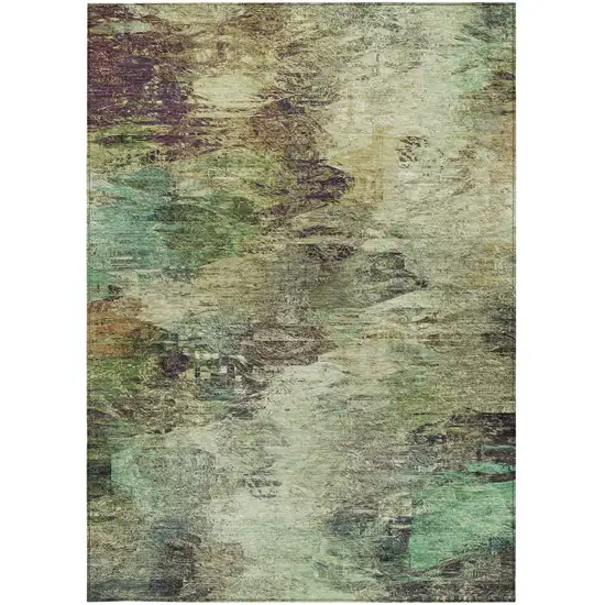 Beige Green And Artichoke Green Abstract Washable Indoor Outdoor Area Rug Photo 6