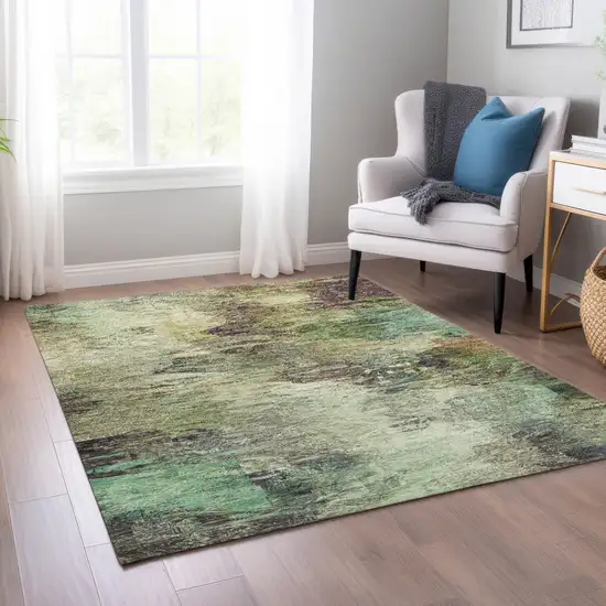 Beige Green And Artichoke Green Abstract Washable Indoor Outdoor Area Rug Photo 8