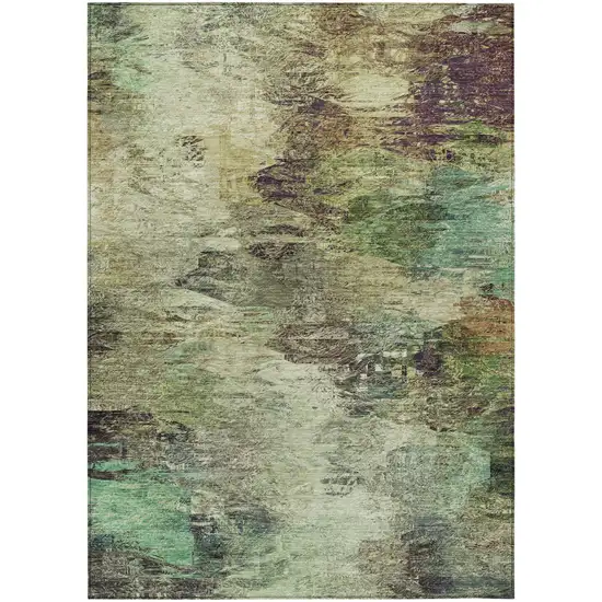 Beige Green And Artichoke Green Abstract Washable Indoor Outdoor Area Rug Photo 2
