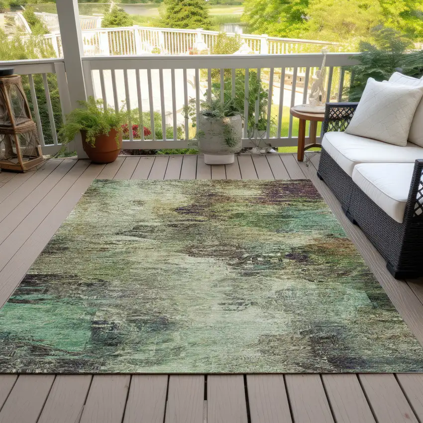 Beige Green And Artichoke Green Abstract Washable Indoor Outdoor Area Rug Photo 7