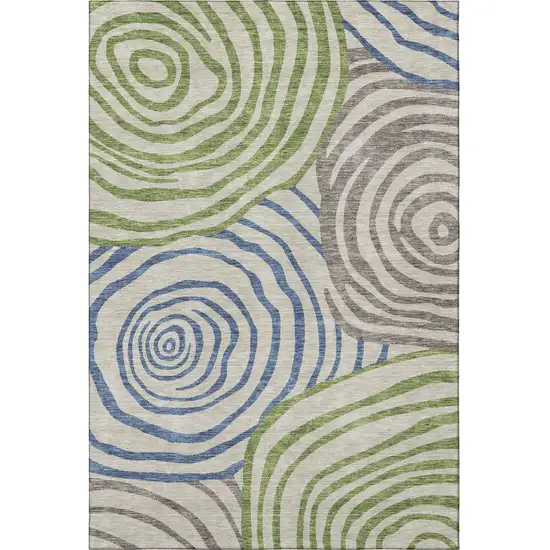Beige Green And Blue Abstract Washable Area Rug With UV Protection Photo 4