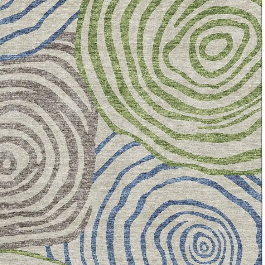 Beige Green And Blue Abstract Washable Area Rug With UV Protection Photo 4