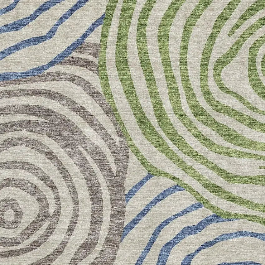 Beige Green And Blue Abstract Washable Area Rug With UV Protection Photo 3