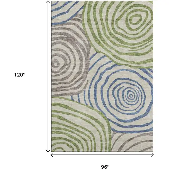 Beige Green And Blue Abstract Washable Area Rug With UV Protection Photo 3