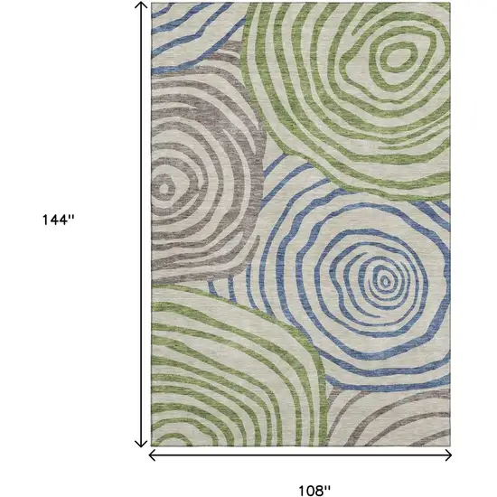 Beige Green And Blue Abstract Washable Area Rug With UV Protection Photo 3