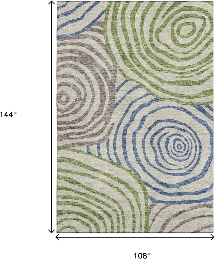 Beige Green And Blue Abstract Washable Area Rug With UV Protection Photo 3
