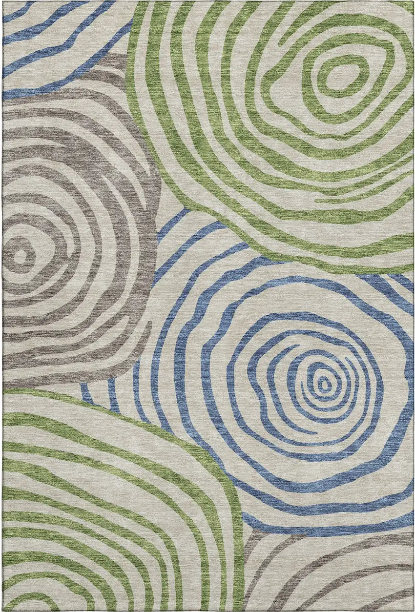 Beige Green And Blue Abstract Washable Area Rug With UV Protection Photo 1
