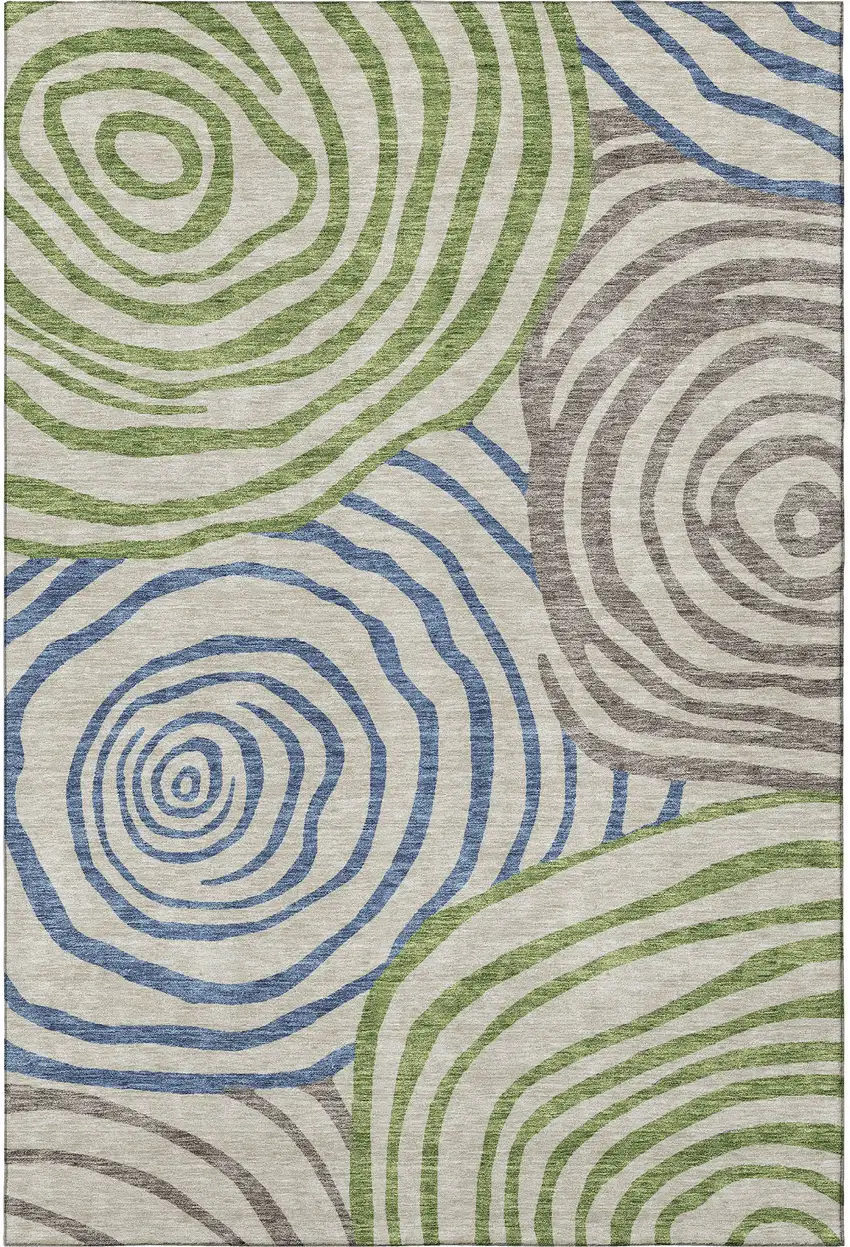 Beige Green And Blue Abstract Washable Area Rug With UV Protection Photo 3