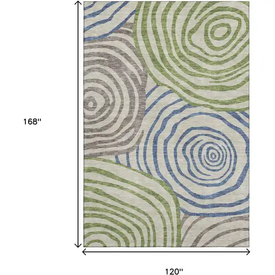 Beige Green And Blue Abstract Washable Area Rug With UV Protection Photo 3