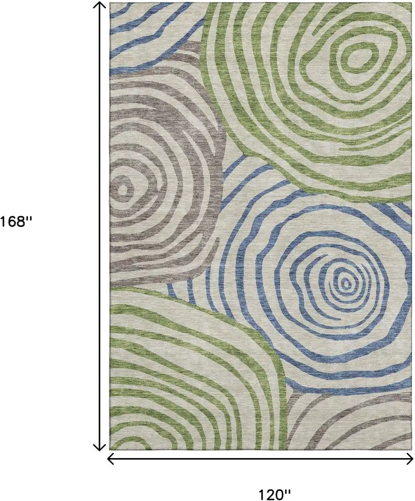 Beige Green And Blue Abstract Washable Area Rug With UV Protection Photo 3