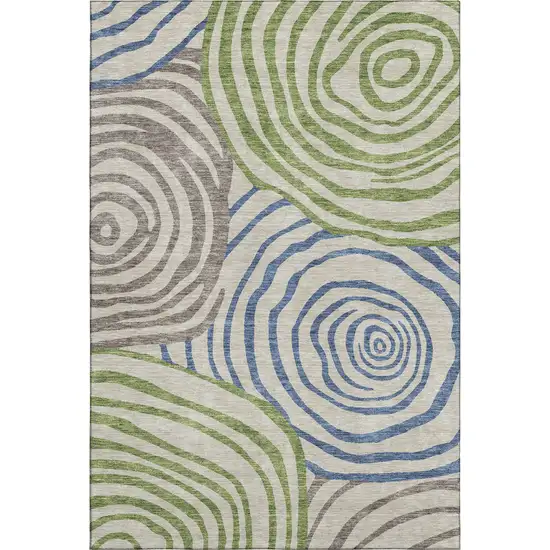 Beige Green And Blue Abstract Washable Area Rug With UV Protection Photo 1