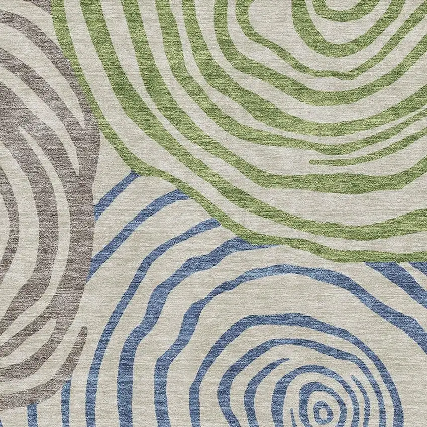 Beige Green And Blue Abstract Washable Area Rug With UV Protection Photo 3