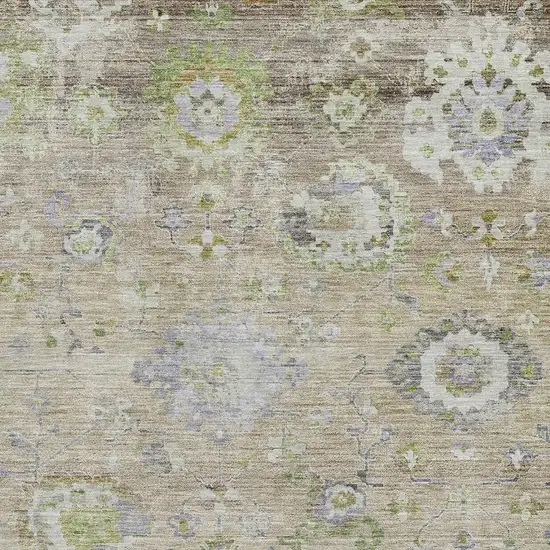 Beige Green And Blue Floral Washable Area Rug With UV Protection Photo 2