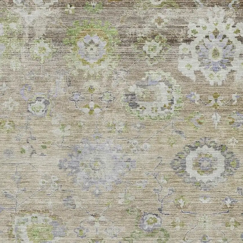 Beige Green And Blue Floral Washable Area Rug With UV Protection Photo 2