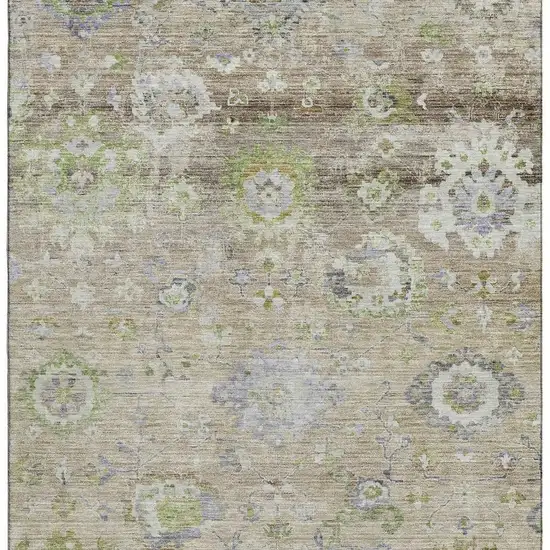 Beige Green And Blue Floral Washable Area Rug With UV Protection Photo 3