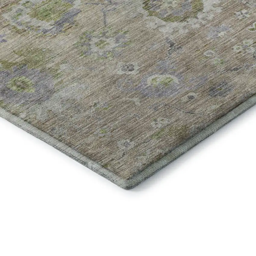 Beige Green And Blue Floral Washable Area Rug With UV Protection Photo 7