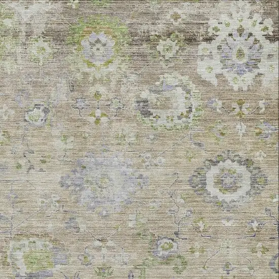 Beige Green And Blue Floral Washable Area Rug With UV Protection Photo 2